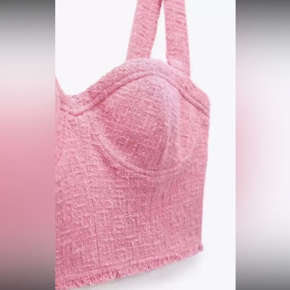 NWOT Zara Barbie Pink Textured Bustier Cropped Top Size XS